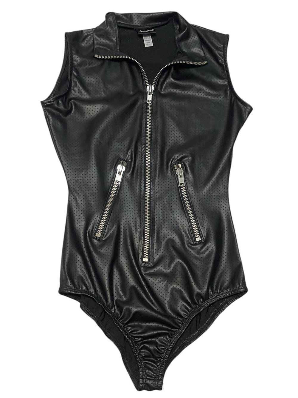 Fredrick’s of Hollywood Black Leather Sexy Moto Biker Lingerie Bodysuit S / M